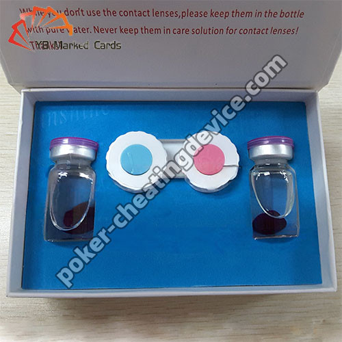 Lentes de contato com tinta UV invisível para ver cartões marcados em cartas de batota